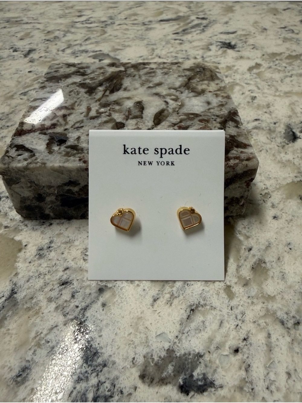kate spade Gold Heart Outline Stud Earrings with Cream Inlay